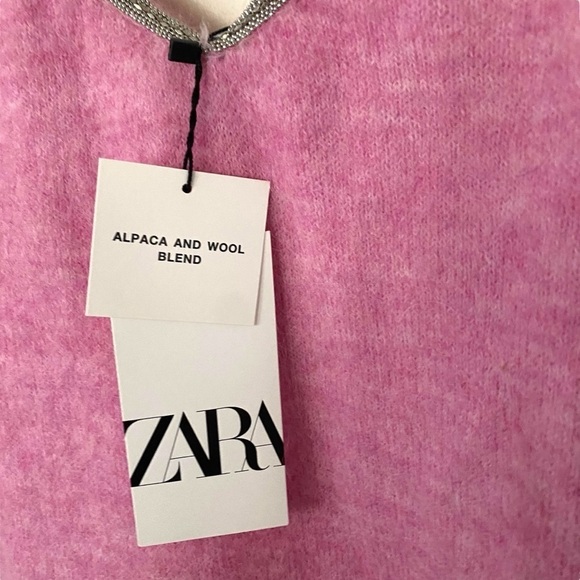 Zara Wool Alpaca Beaded Strappy Dress Size Large Pink Sparkle Valentines Day - Picture 13 of 15